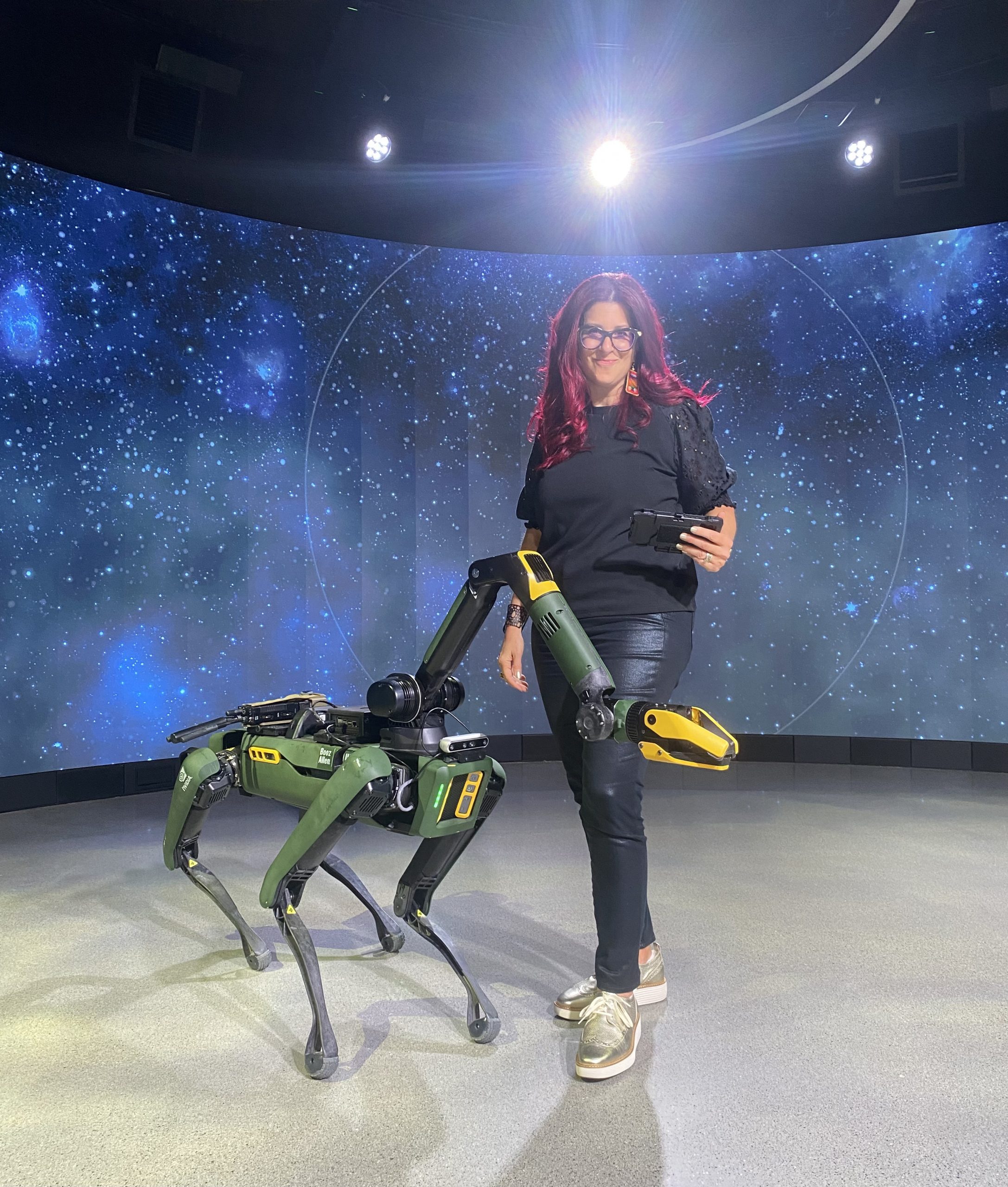 Layla with a robot dog